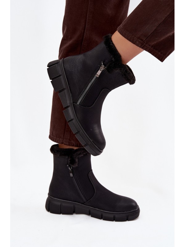 Women's Snow Boots on Platform with Fur Black Briselle