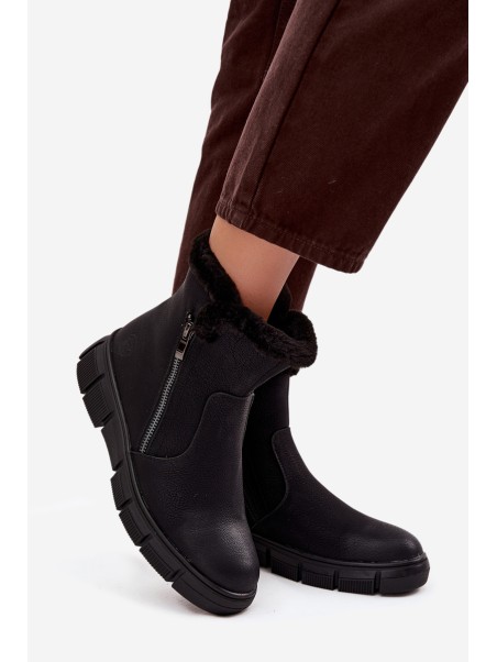 Women's Snow Boots on Platform with Fur Black Briselle