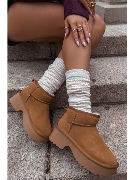 Snow boots made of natural suede lined with warm fleece Camel Milora