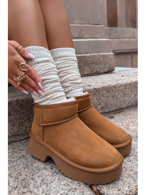Snow boots made of natural suede lined with warm fleece Camel Milora 2