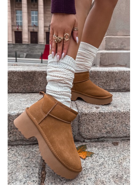 Snow boots made of natural suede lined with warm fleece Camel Milora