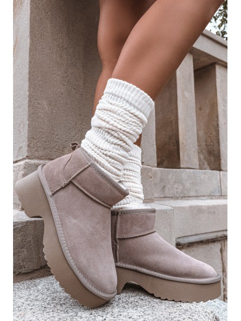 Women's Snow Boots Made of Natural Suede Lined with Fur Khaki Milora 2