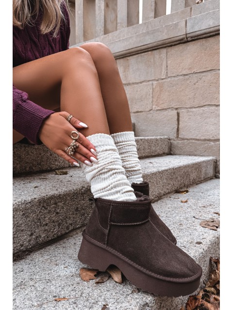 Women's Snow Boots Made of Natural Suede Insulated with Fur Chocolate Milora