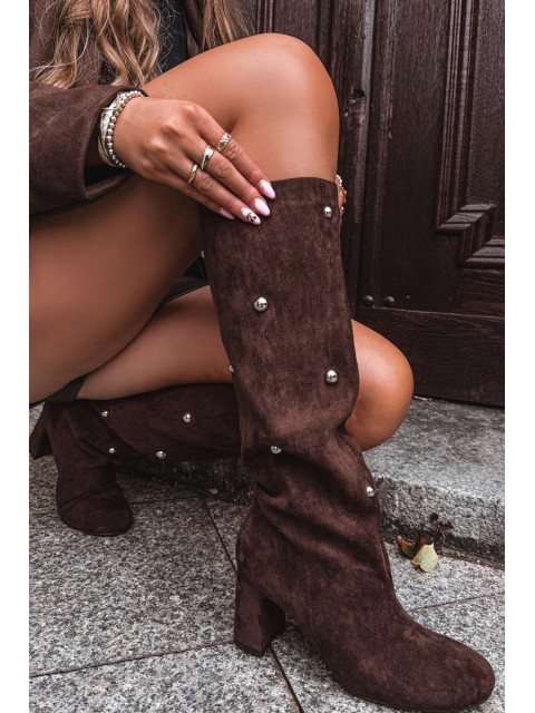 Women's Winter Heeled Boots with Decorative Details Chocolate Lucinda