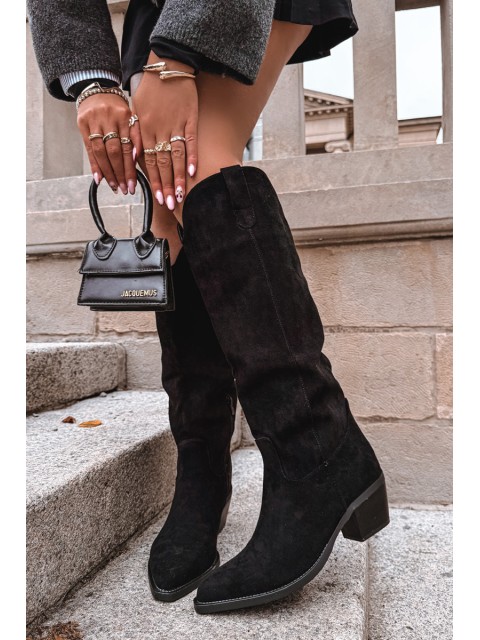 Women's Cowboy Boots With Heel Made Of Eco Suede Black Esmira