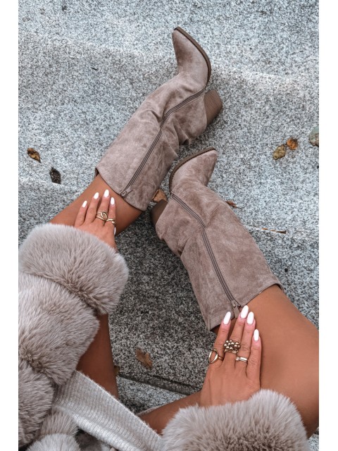 Oceplane Cowboy Heeled Boots Eco Suede Beige Mavine Kozaki Damskie 2