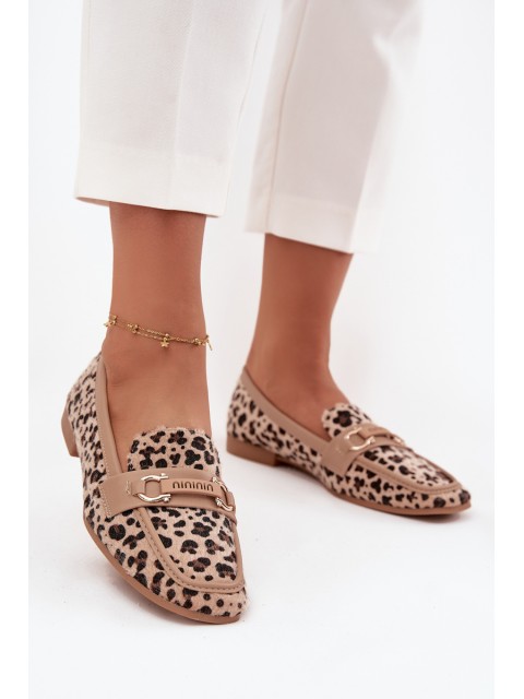 Loafers Women's Moccasins With Decorative Element Leopard Print Beige Evelora