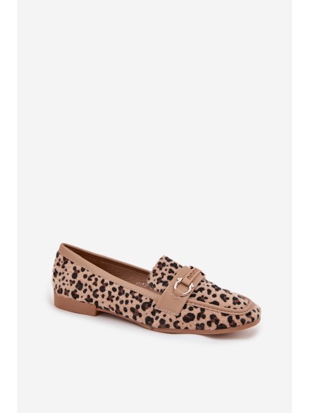 Moteriški mokasinai su dekoratyviniu elementu leopardo raštu, smėlio spalvos, Evelora