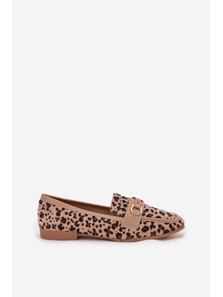 Moteriški mokasinai su dekoratyviniu elementu leopardo raštu, smėlio spalvos, Evelora