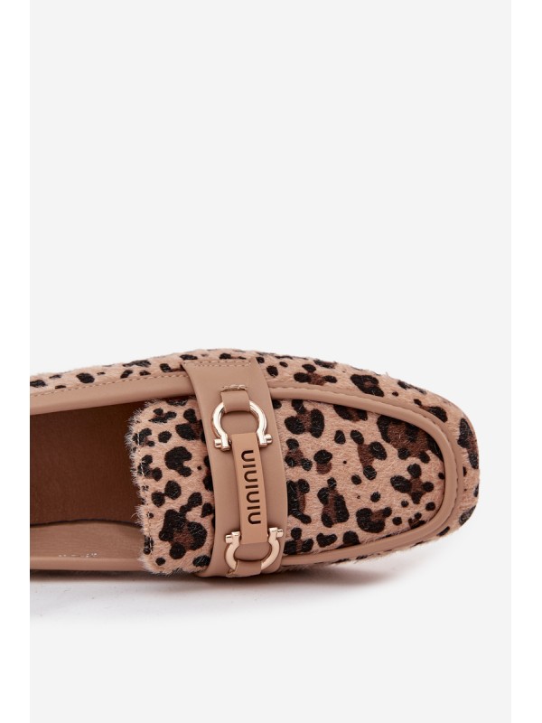 Moteriški mokasinai su dekoratyviniu elementu leopardo raštu, smėlio spalvos, Evelora