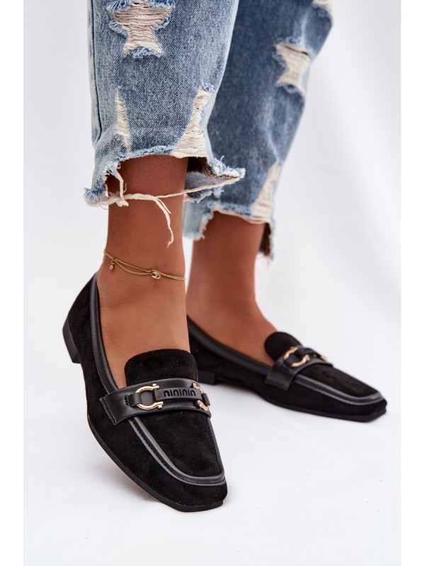 Loafers Women's Moccasins With Decorative Element Black Evelora