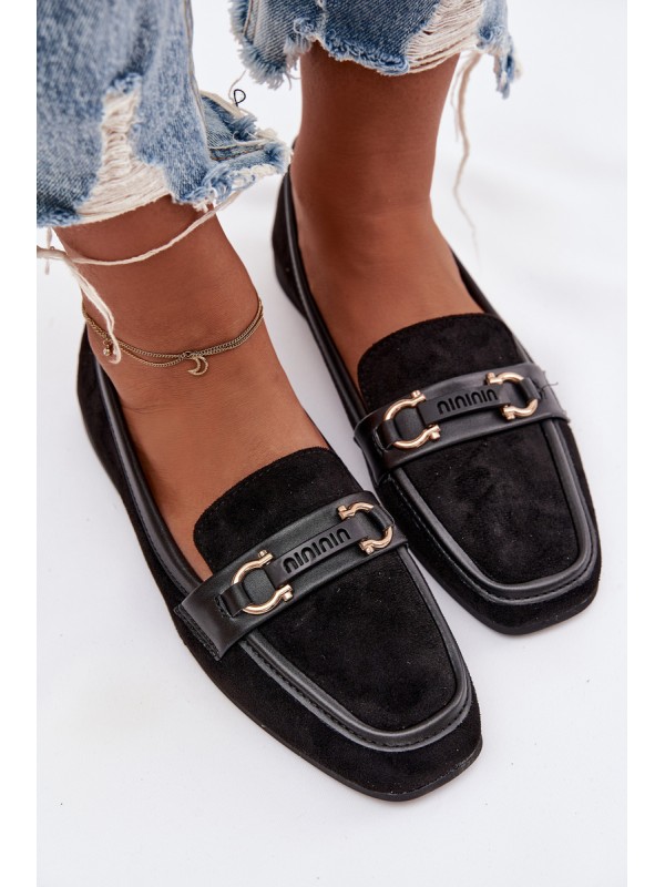 Loafers Women's Moccasins With Decorative Element Black Evelora