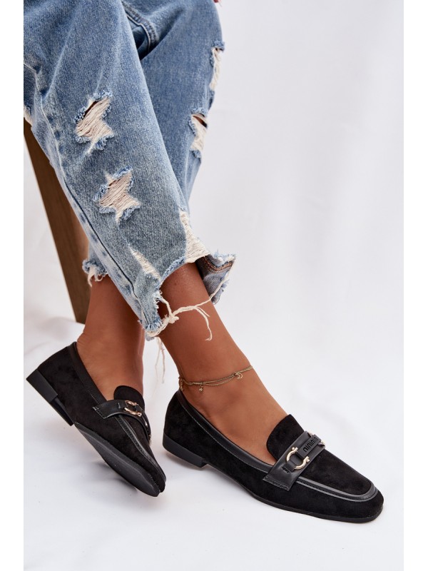 Loafers Women's Moccasins With Decorative Element Black Evelora