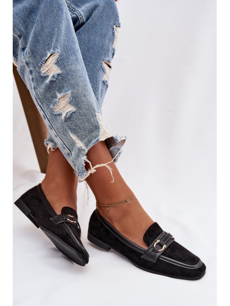 Loafers Women's Moccasins With Decorative Element Black Evelora