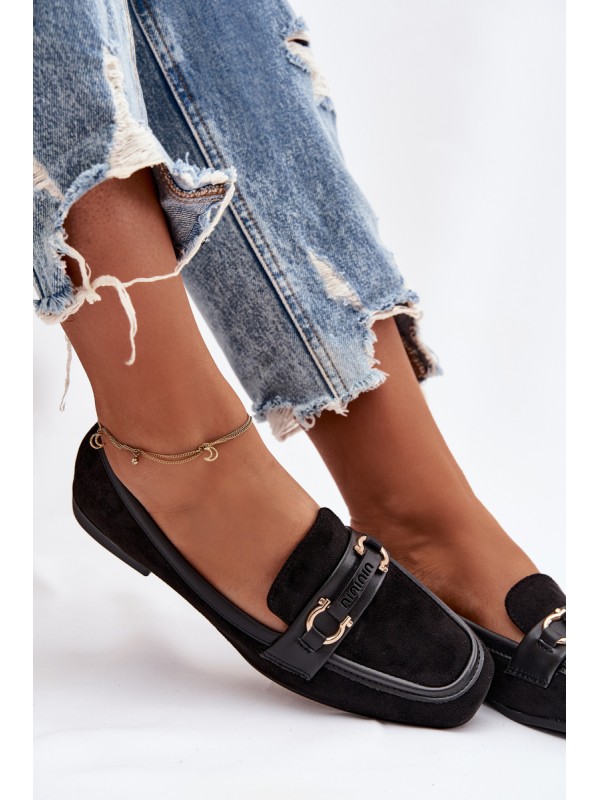 Loafers Women's Moccasins With Decorative Element Black Evelora