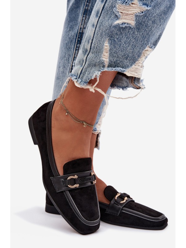 Loafers Women's Moccasins With Decorative Element Black Evelora