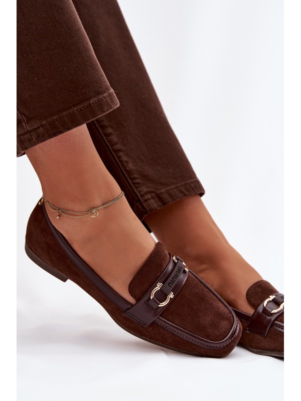 Moccasins Loafers Womens With Decorative Element Chocolate Evelora