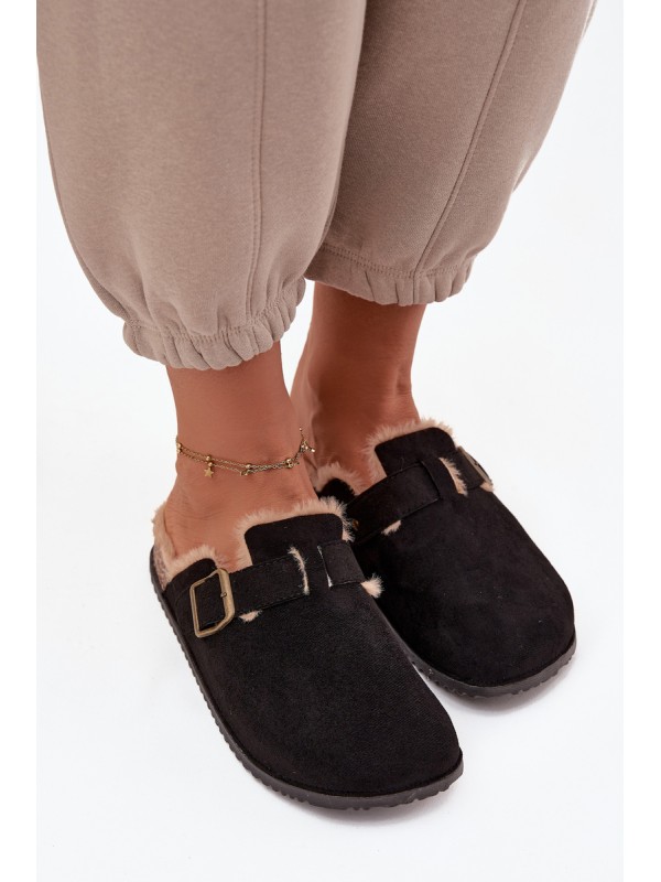 Women's slippers with fur lining with clip Black Sylisse
