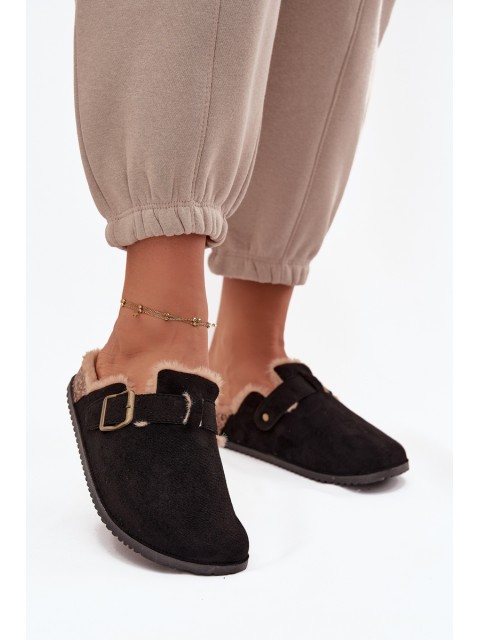 Women's slippers with fur lining with clip Black Sylisse 2