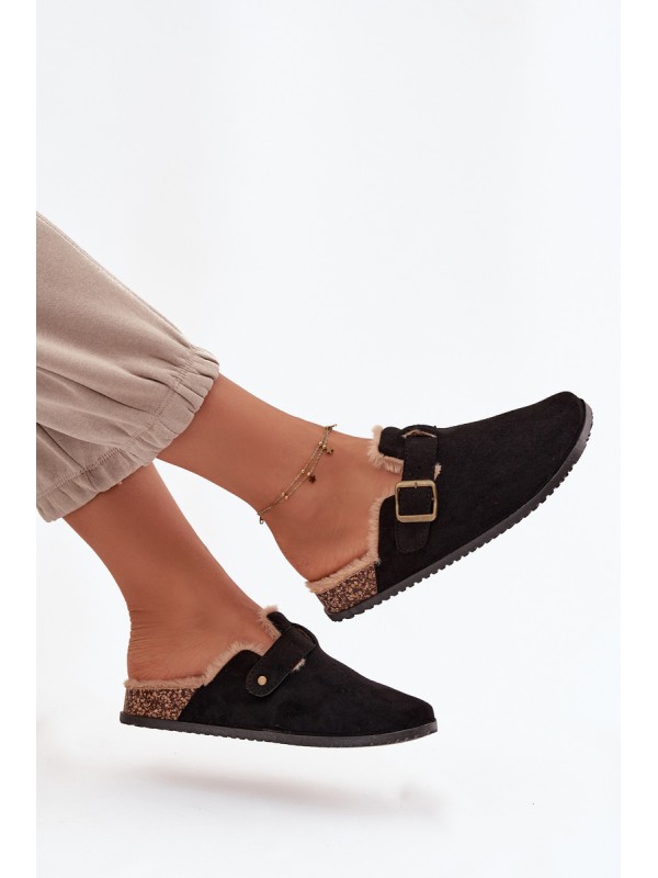 Women's slippers with fur lining with clip Black Sylisse