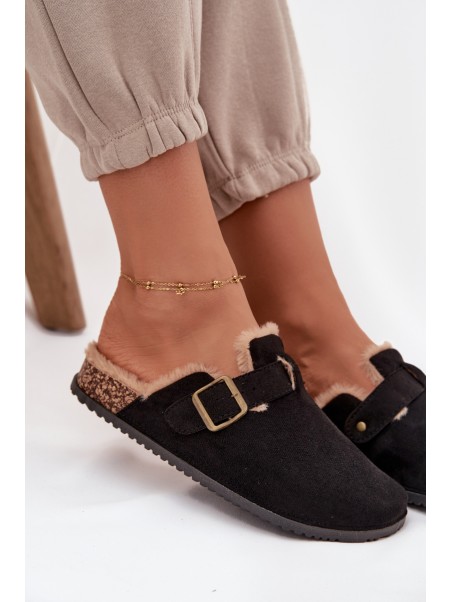 Women's slippers with fur lining with clip Black Sylisse