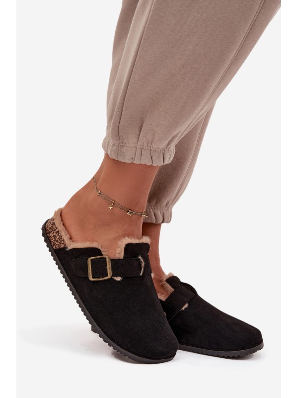 Women's slippers with fur lining with clip Black Sylisse