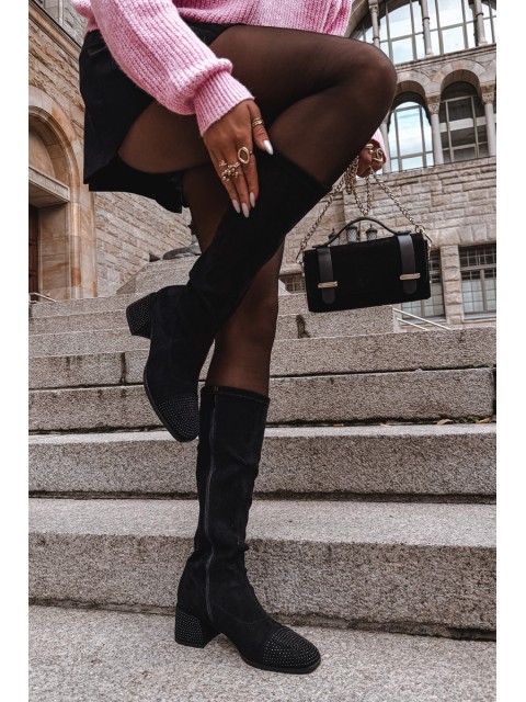 Women's Boots with Decoration on Block Eco Suede Black Ivanna