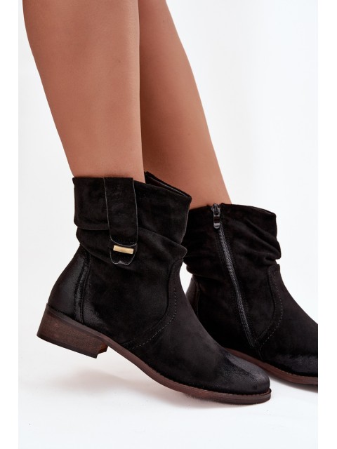 Women's ankle boots with low heel with wrinkling warm black Gracia