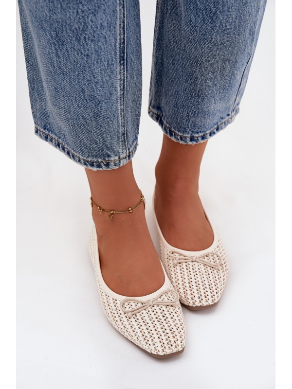 Ballet Flats With Weaving And Bow Ecru Belirra