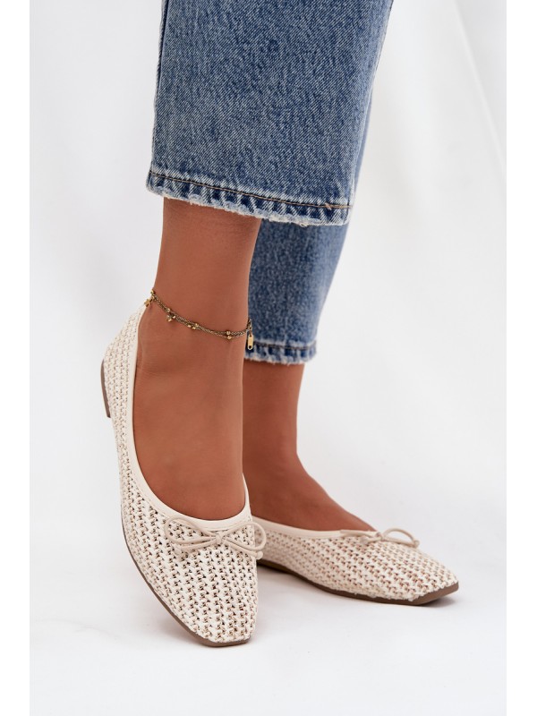 Ballet Flats With Weaving And Bow Ecru Belirra 2
