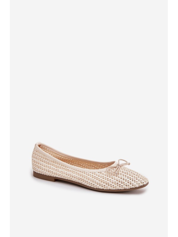Ballet Flats With Weaving And Bow Ecru Belirra
