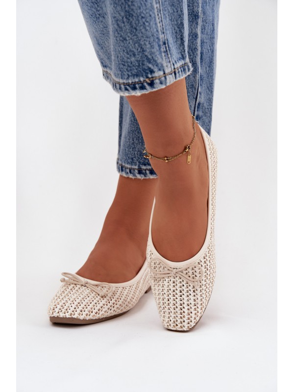 Ballet Flats With Weaving And Bow Ecru Belirra