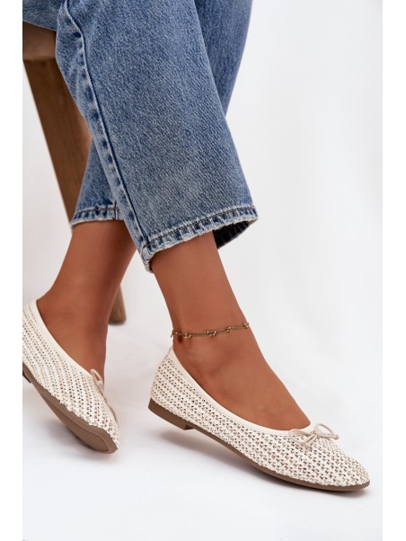 Ballet Flats With Weaving And Bow Ecru Belirra