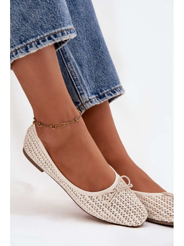 Ballet Flats With Weaving And Bow Ecru Belirra