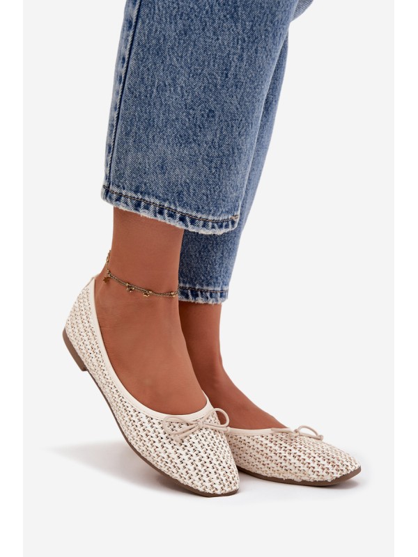 Ballet Flats With Weaving And Bow Ecru Belirra