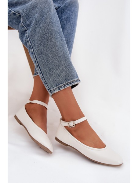 Women's Ballerinas With Strap And Clasp White Janelor