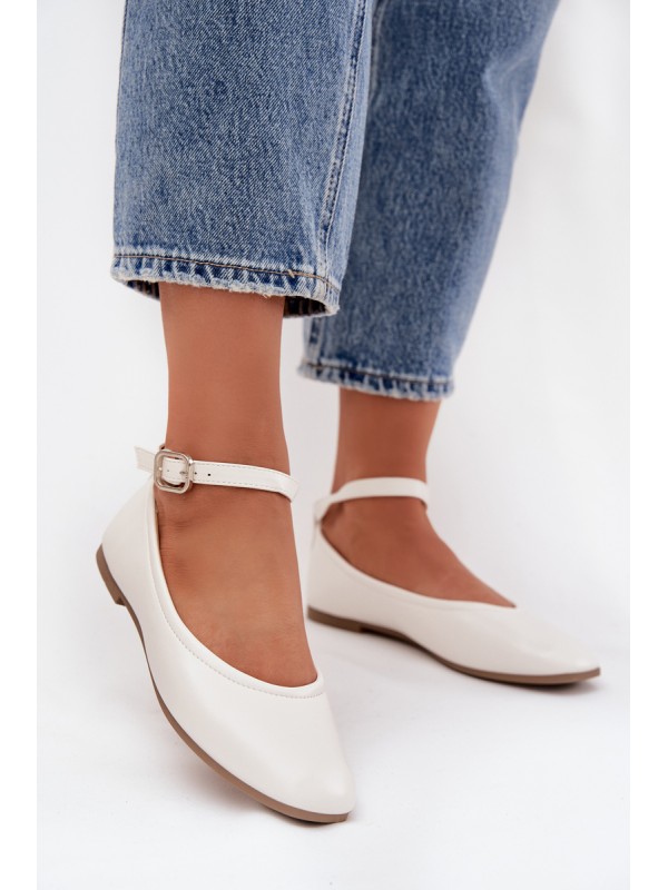 Women's Ballerinas With Strap And Clasp White Janelor 2
