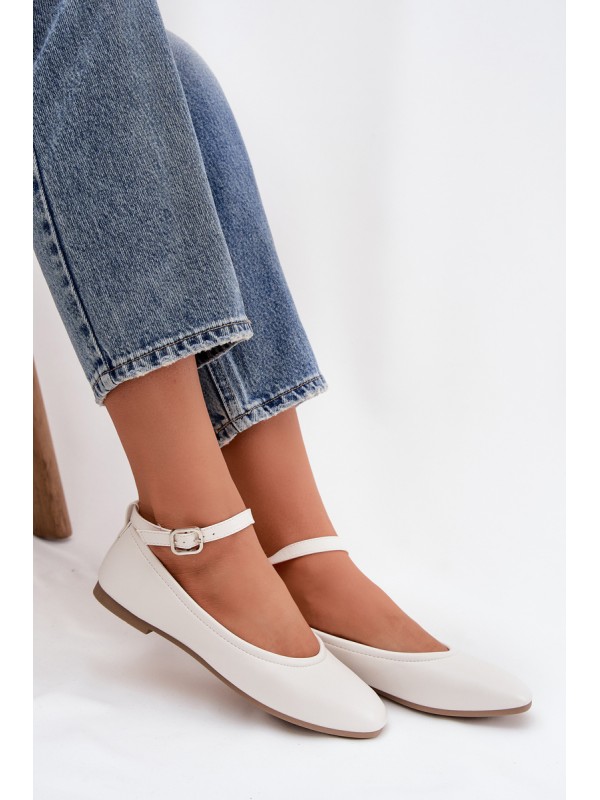 Women's Ballerinas With Strap And Clasp White Janelor
