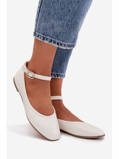 Women's Ballerinas With Strap And Clasp White Janelor