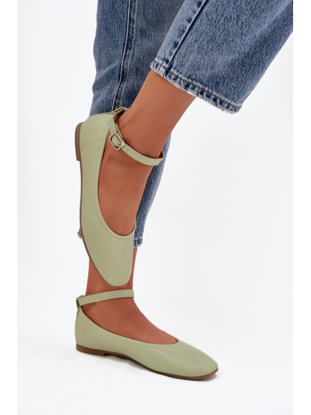 Women's Ballerinas With Strap And Clasp Green Janelor