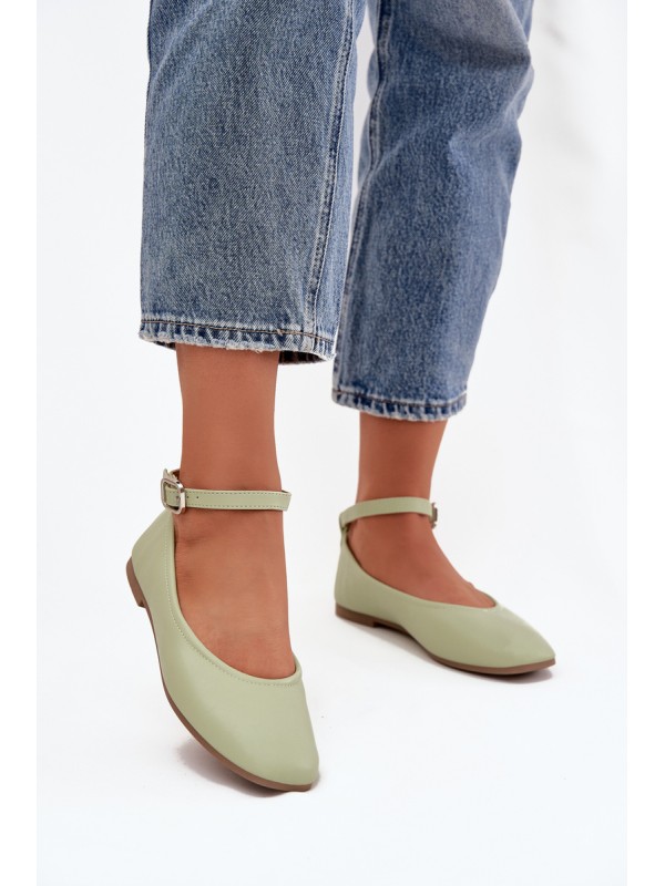 Women's Ballerinas With Strap And Clasp Green Janelor 2