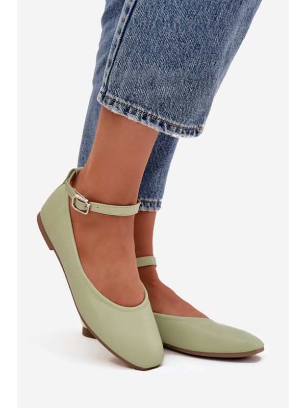 Women's Ballerinas With Strap And Clasp Green Janelor
