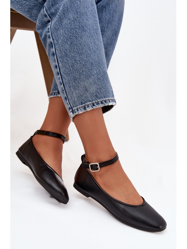 Women's Ballerinas With Strap And Clasp Black Janelor