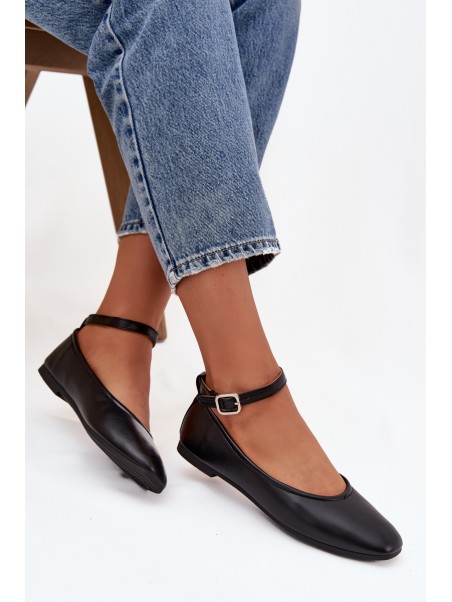 Women's Ballerinas With Strap And Clasp Black Janelor