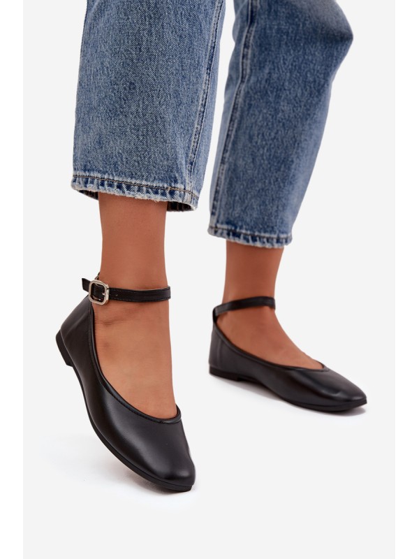 Women's Ballerinas With Strap And Clasp Black Janelor