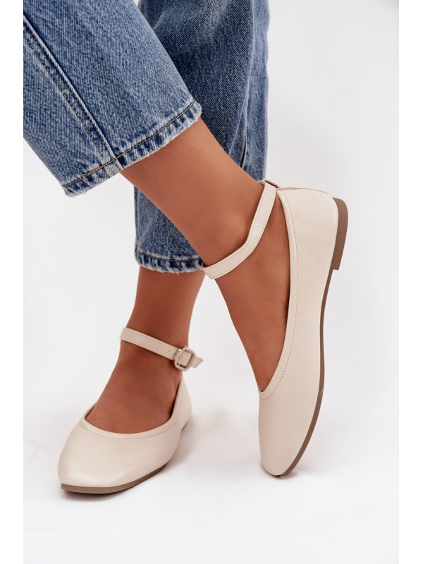 Women's Ballerinas with Strap and Buckle Beige Janelor