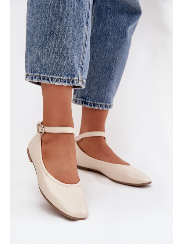 Women's Ballerinas with Strap and Buckle Beige Janelor