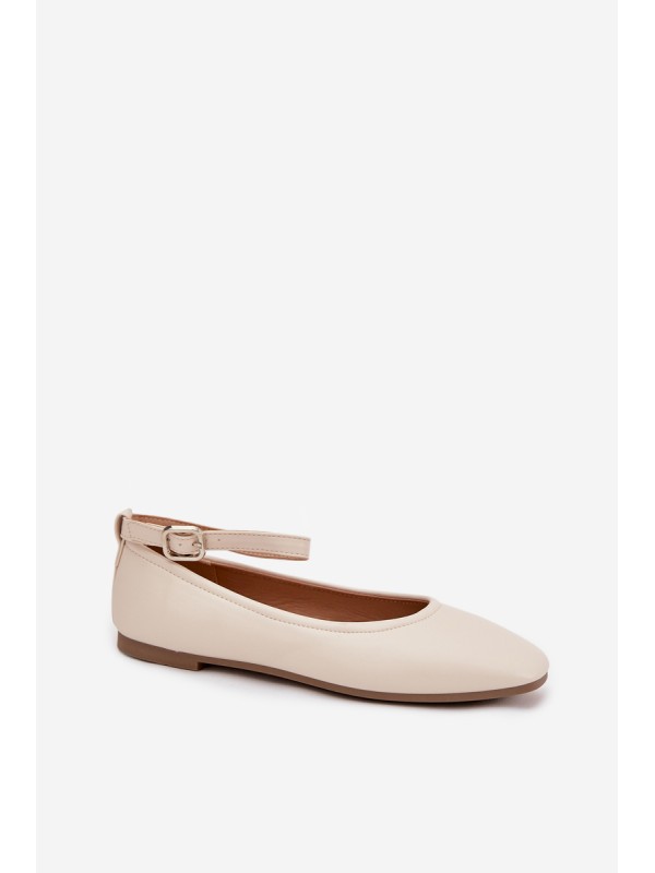 Women's Ballerinas with Strap and Buckle Beige Janelor