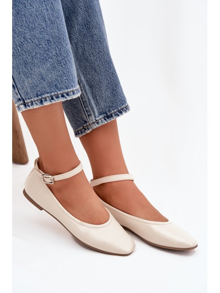 Women's Ballerinas with Strap and Buckle Beige Janelor