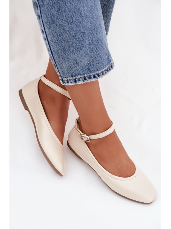 Women's Ballerinas with Strap and Buckle Beige Janelor